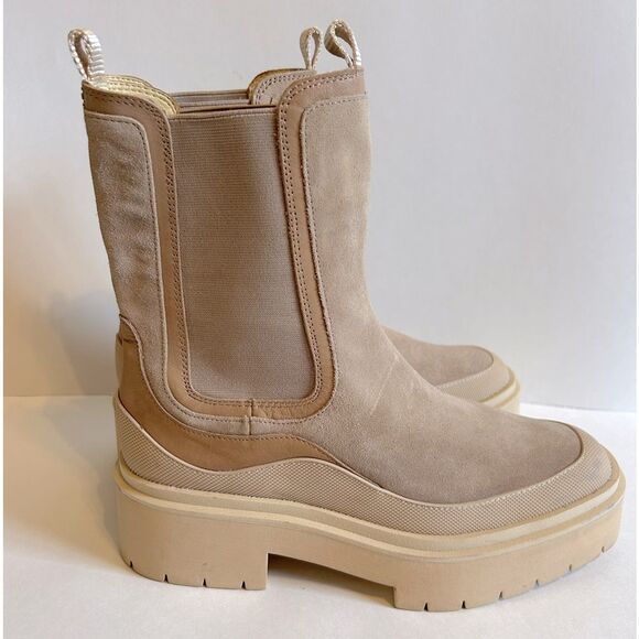 Sam Edelman Lulia Lug Chelsea Boot 9 Sesame Leather Suede Platform Combat - Picture 2 of 15